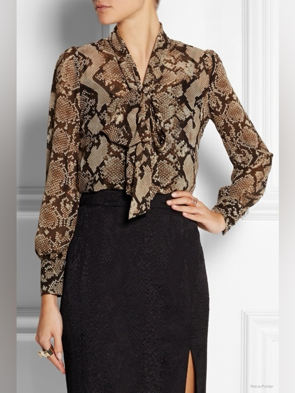 Altuzarra for Target Python Print Georgette Bow Blouse Brown Size L